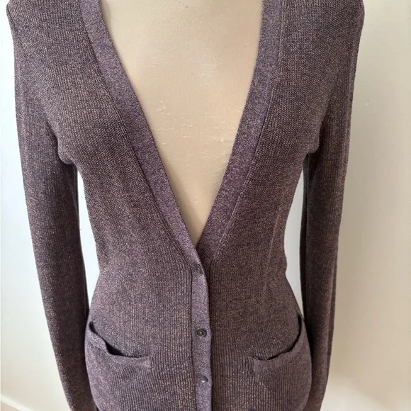 Banana Republic Purple Metallic Thin Knit Cardigan with Gold Thread - Picture 2 of 6